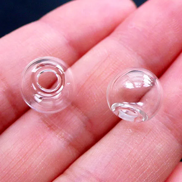 10mm Glass Bubble | Mini Glass Globe | Tiny Glass Ball | Handmade Glass Orb Supplies | Terrarium Pendant & Earring Making (2pcs)