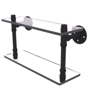 16" Double Glass Shelf, Matt Black Finish