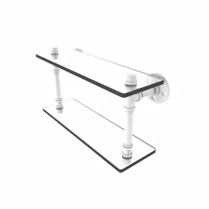 16" Double Glass Shelf, Matt White Finish