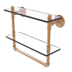 16" Double Glass Shelf with Towel Bar, Brushed Bronze Finish