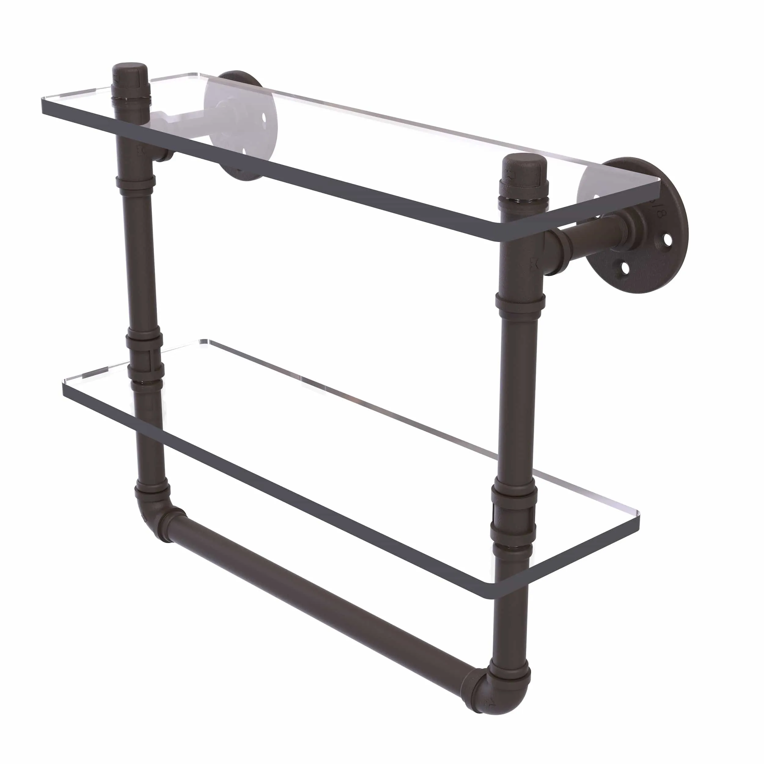 16" Double Glass Shelf with Towel Bar, Oil Rubbed Bronze Finish