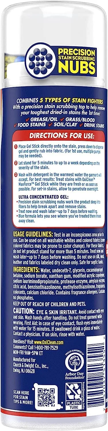 2 Oxi, Clean Max Force Gel Stick Stain Remover, 6.2 Ounce - Bundled With Laundry stain brush remover (Compatible with OxiClean)