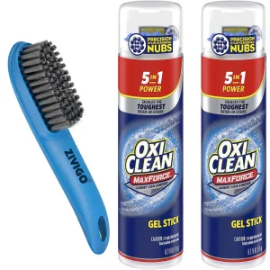 2 Oxi, Clean Max Force Gel Stick Stain Remover, 6.2 Ounce - Bundled With Laundry stain brush remover (Compatible with OxiClean)