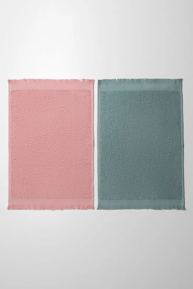 2Pack Fringed Guest Towel 380 Mellow Rose & New Gree