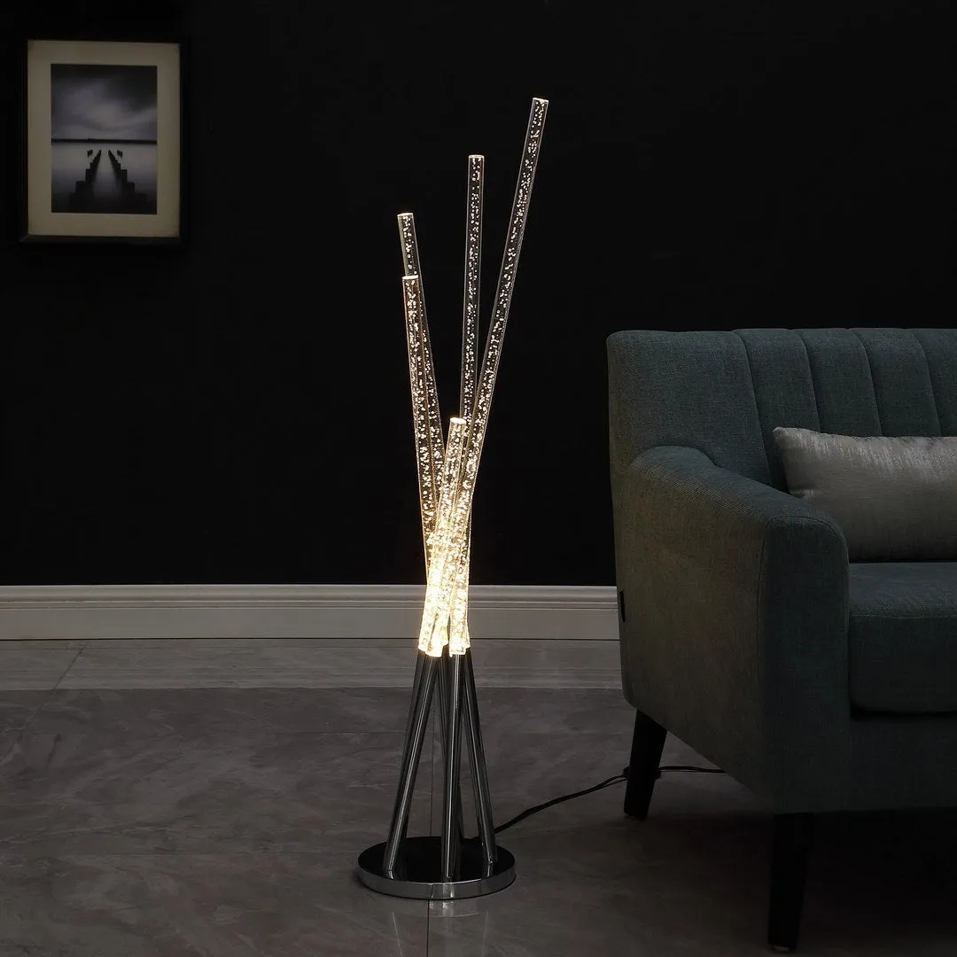 48.75" In Carina Modern 5 Acrylic Upright Legs Stix Led Silver Metal Floor Lamp