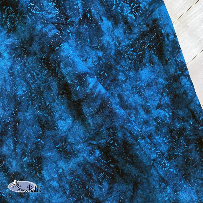 54" Batik Linen - Medora Flora - Copen Blue