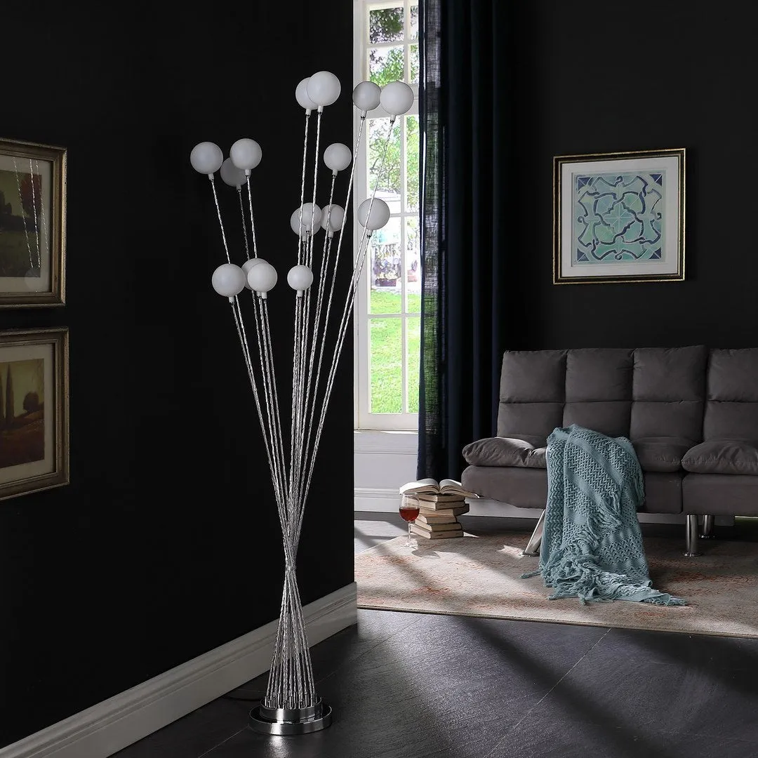 61.5" In 16-Light Acrylic Globe Aluminun Led Chrysanthe Silver Chrome Metal Floor Lamp