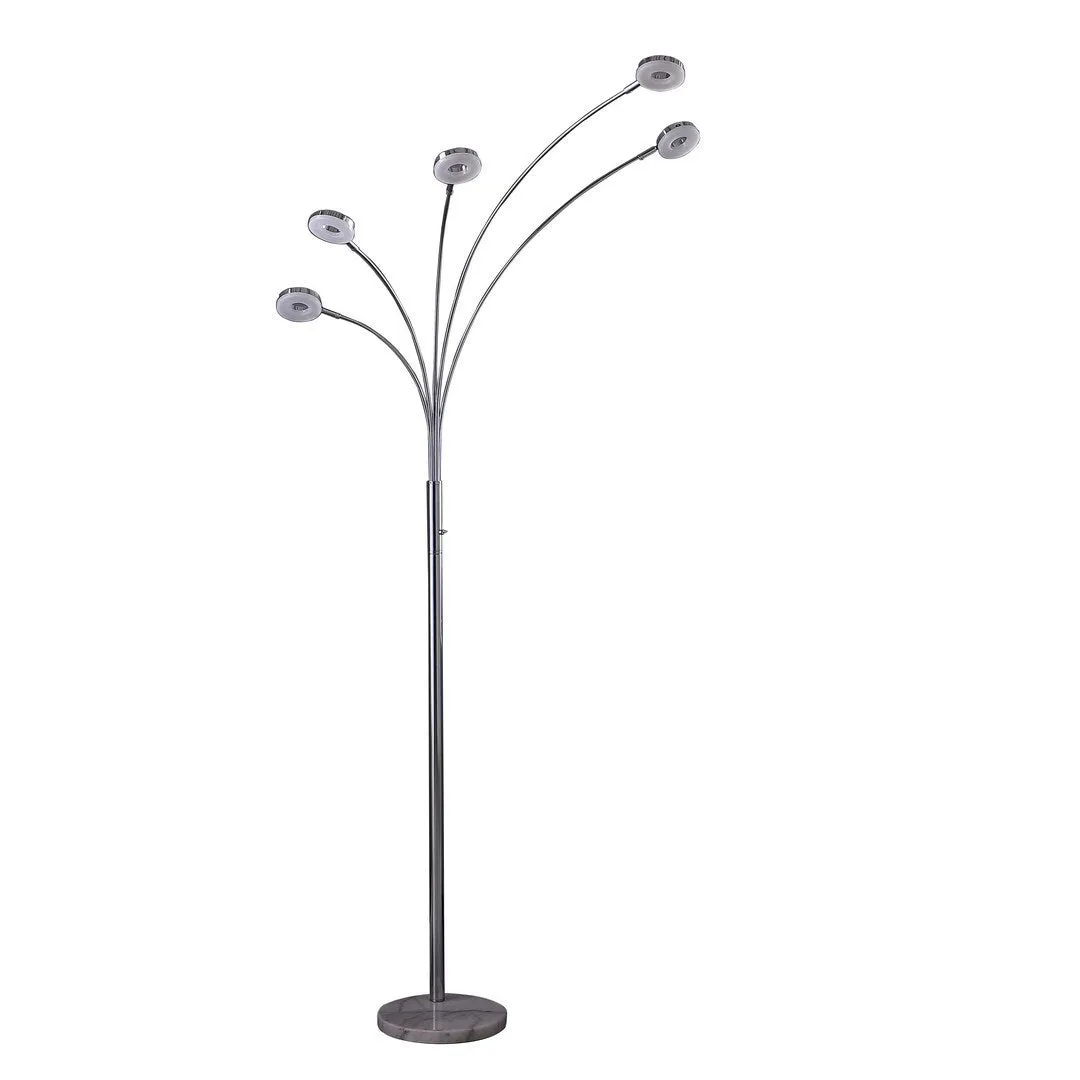 80" Avery 5 Arm Aluminum Chrome Led Semi Arc Floor Lamp