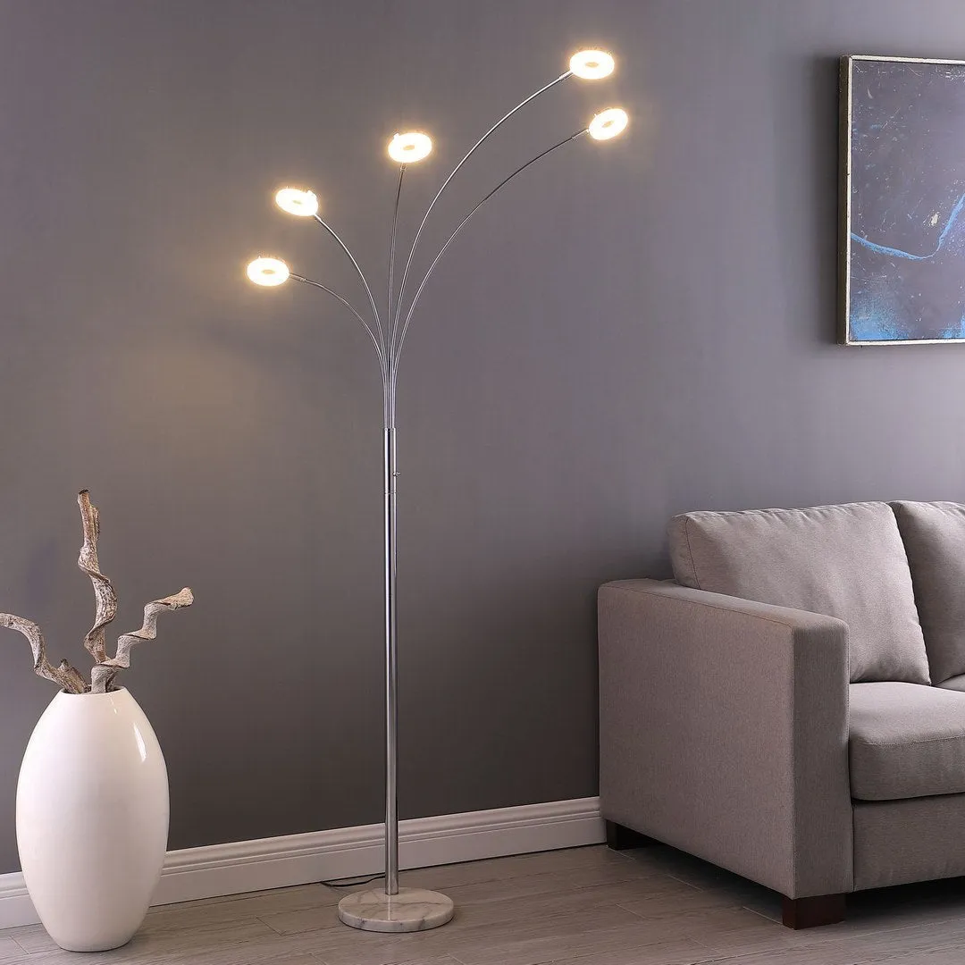 80" Avery 5 Arm Aluminum Chrome Led Semi Arc Floor Lamp