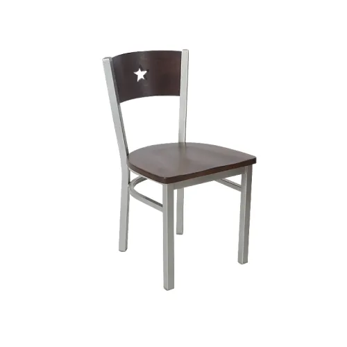 American Star Chair Walnut Finish Wood Seat Back Silver Chair