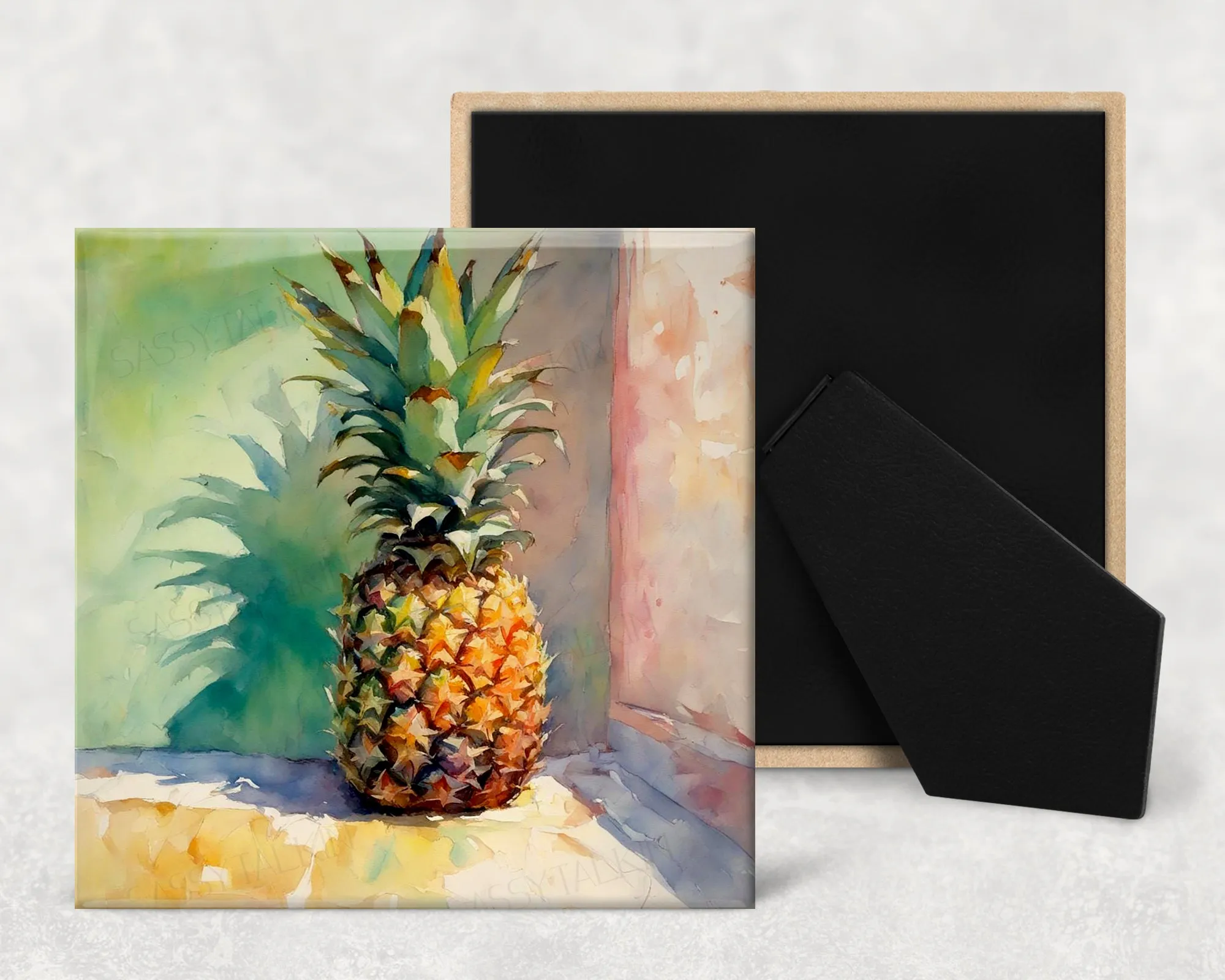 Art Tile, FV, Pineapple, 4"x4" or 6"x6", Ceramic, watercolor, easel back