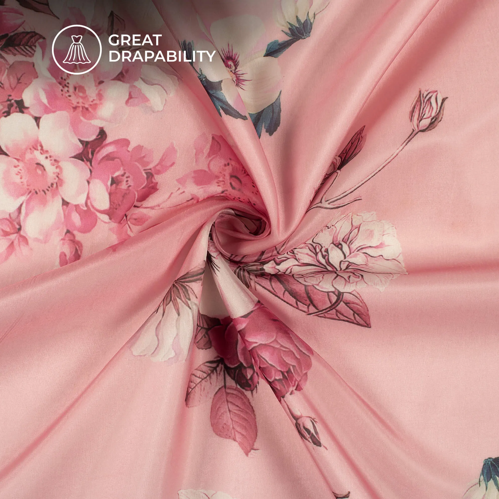 Baby Pink Floral Printed Liquid Organza Fabric