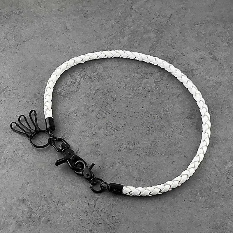 Badass White Leather Braided Long Wallet Chain Cool Punk Rock Biker Trucker Wallet Chain Trucker Wallet Chain for Men