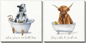 Bathtime Friends VII Wall Art - White/Black/Brown - 16 X 16 - Set of 2