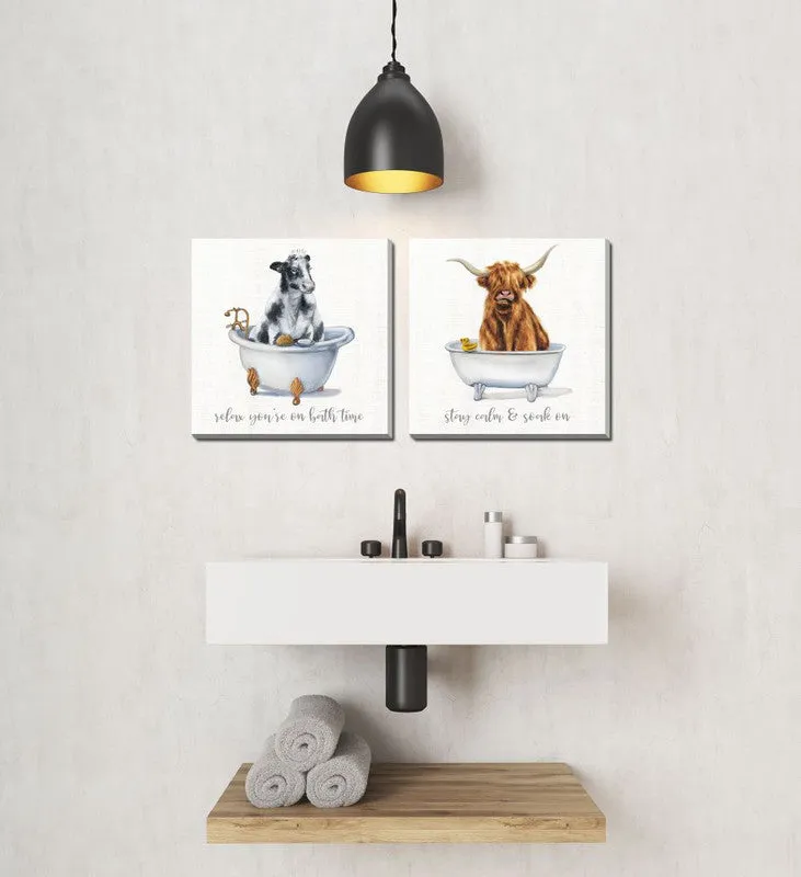 Bathtime Friends VII Wall Art - White/Black/Brown - 16 X 16 - Set of 2