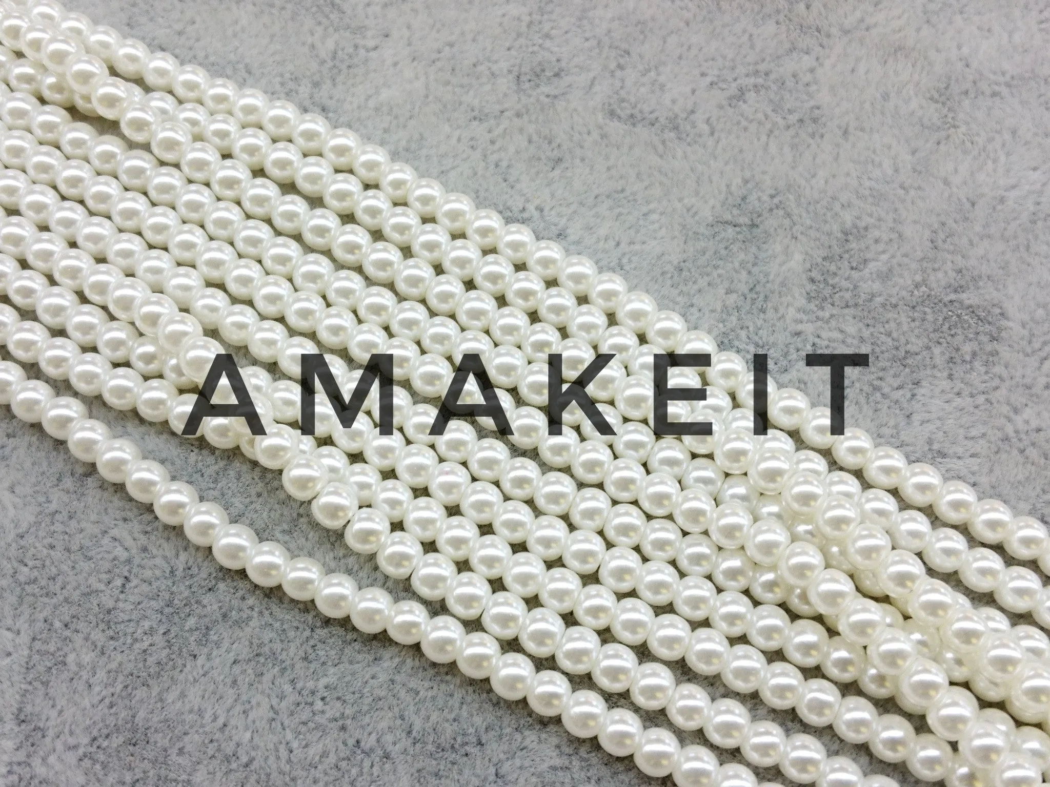 Bead, Glass pearl, Ivory color, from 3mm to 12mm | 玻璃珍珠, 3mm至12mm