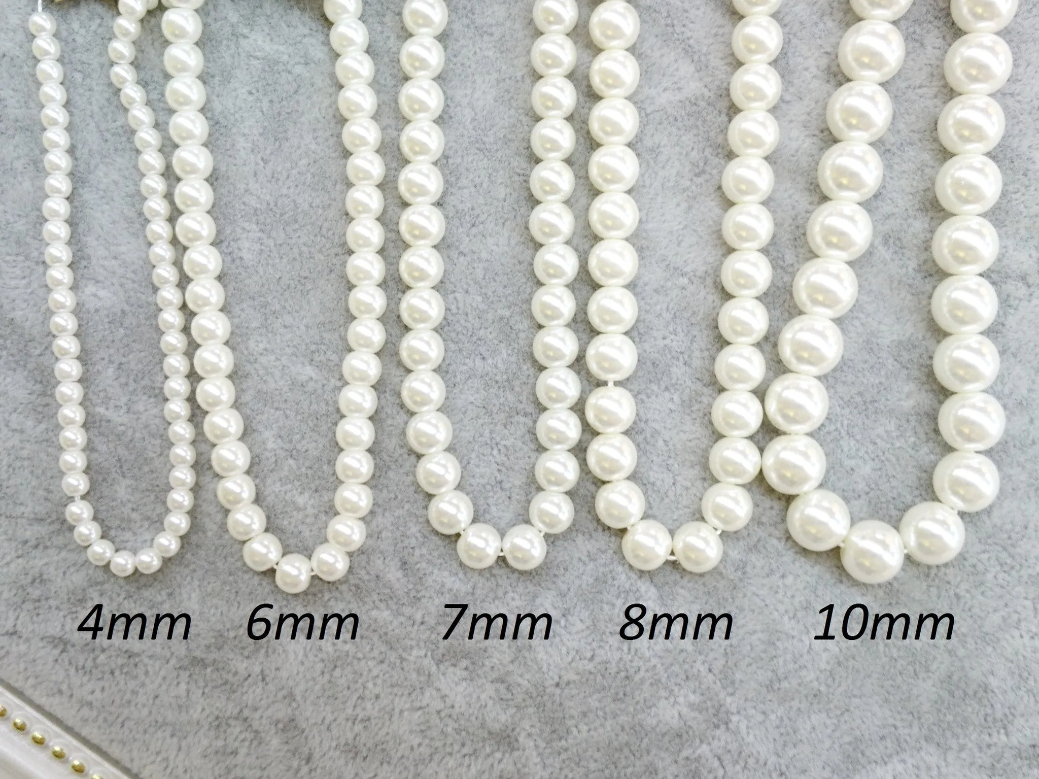 Bead, Glass pearl, Ivory color, from 3mm to 12mm | 玻璃珍珠, 3mm至12mm