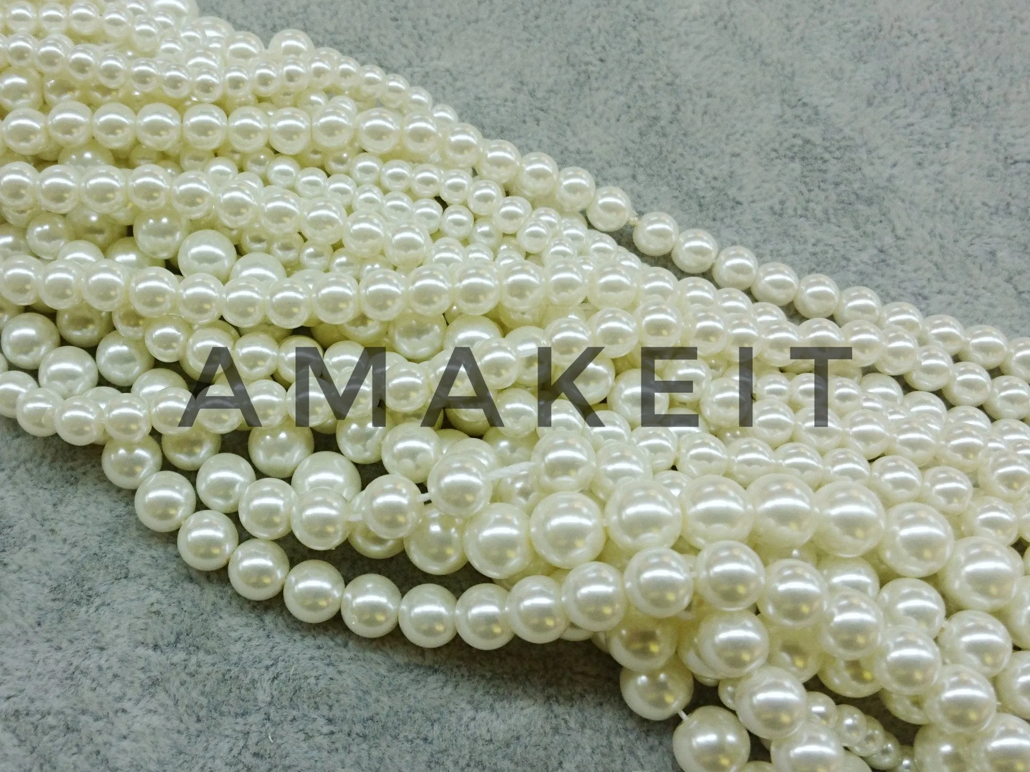 Bead, Glass pearl, Ivory color, from 3mm to 12mm | 玻璃珍珠, 3mm至12mm