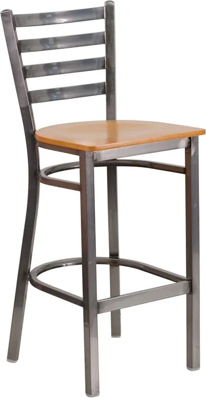 Bettina Medium Gun Metal Bar Stool Wood Seat