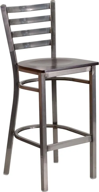 Bettina Medium Gun Metal Bar Stool Wood Seat