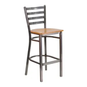 Bettina Medium Gun Metal Bar Stool Wood Seat