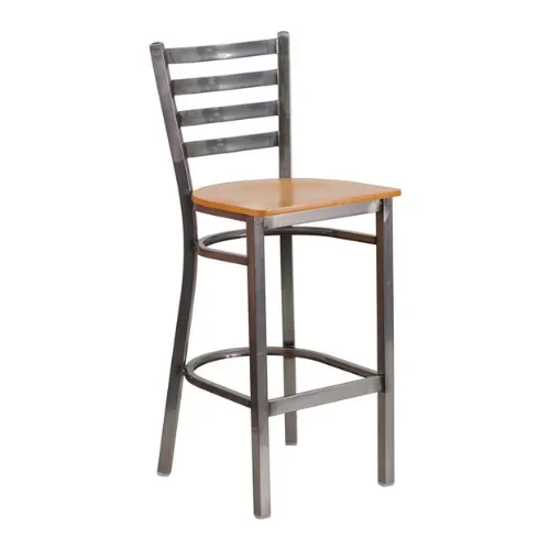 Bettina Medium Gun Metal Bar Stool Wood Seat