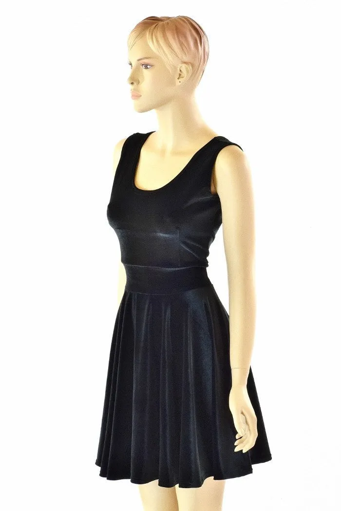 Black Velvet Pocket Skater Dress