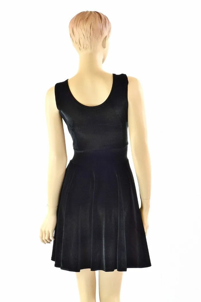 Black Velvet Pocket Skater Dress