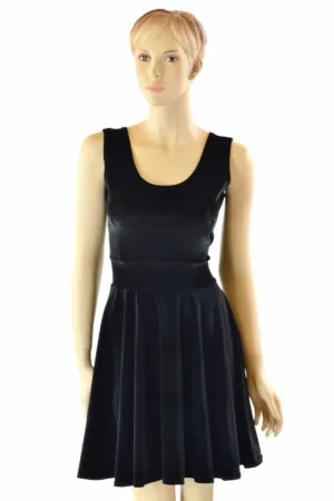 Black Velvet Pocket Skater Dress