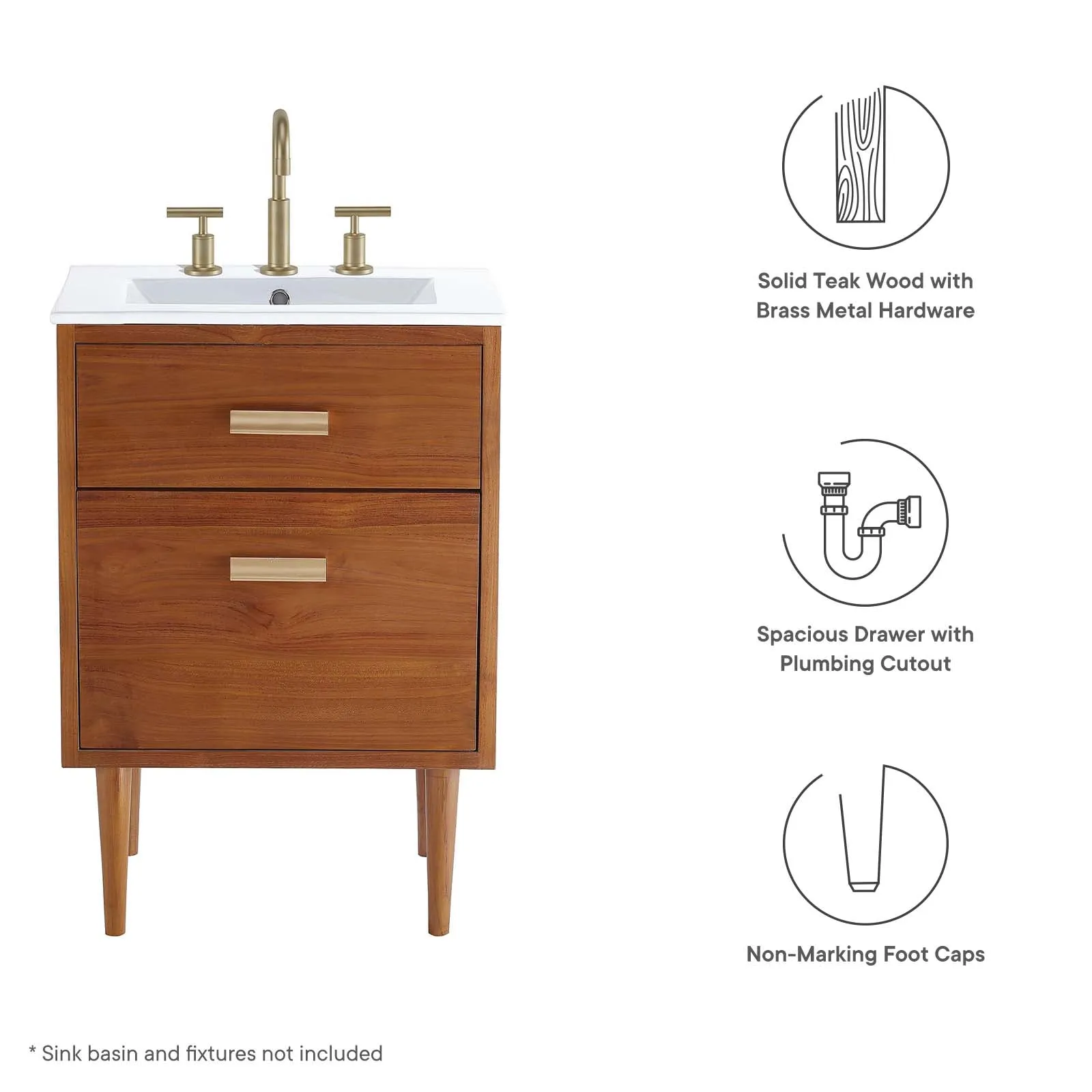 Cassia 24" Teak Wood Bathroom Vanity Cabinet (Sink Basin Not Included) by Modway