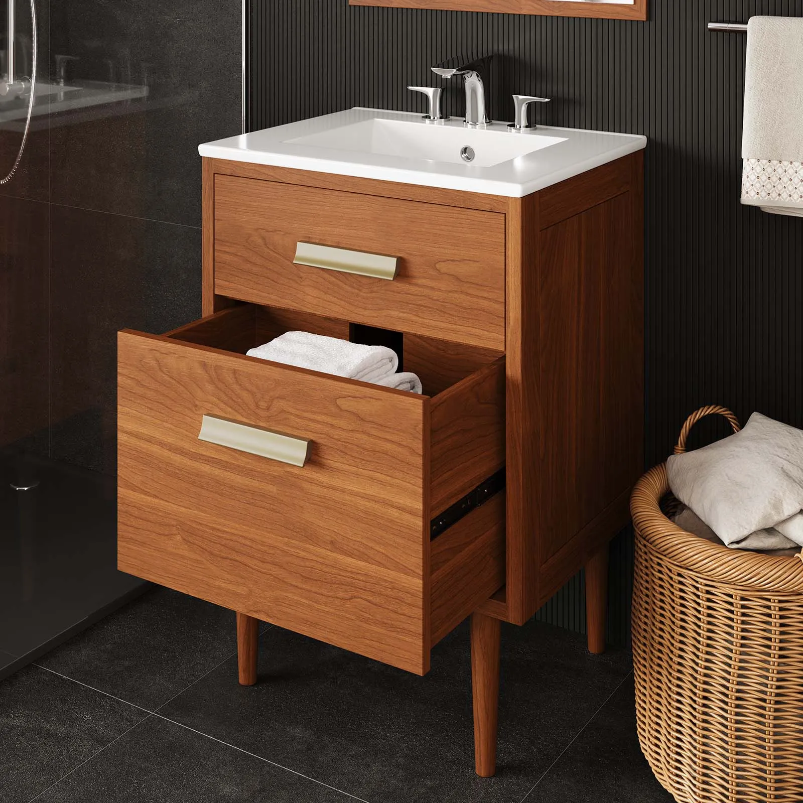 Cassia 24" Teak Wood Bathroom Vanity Cabinet (Sink Basin Not Included) by Modway