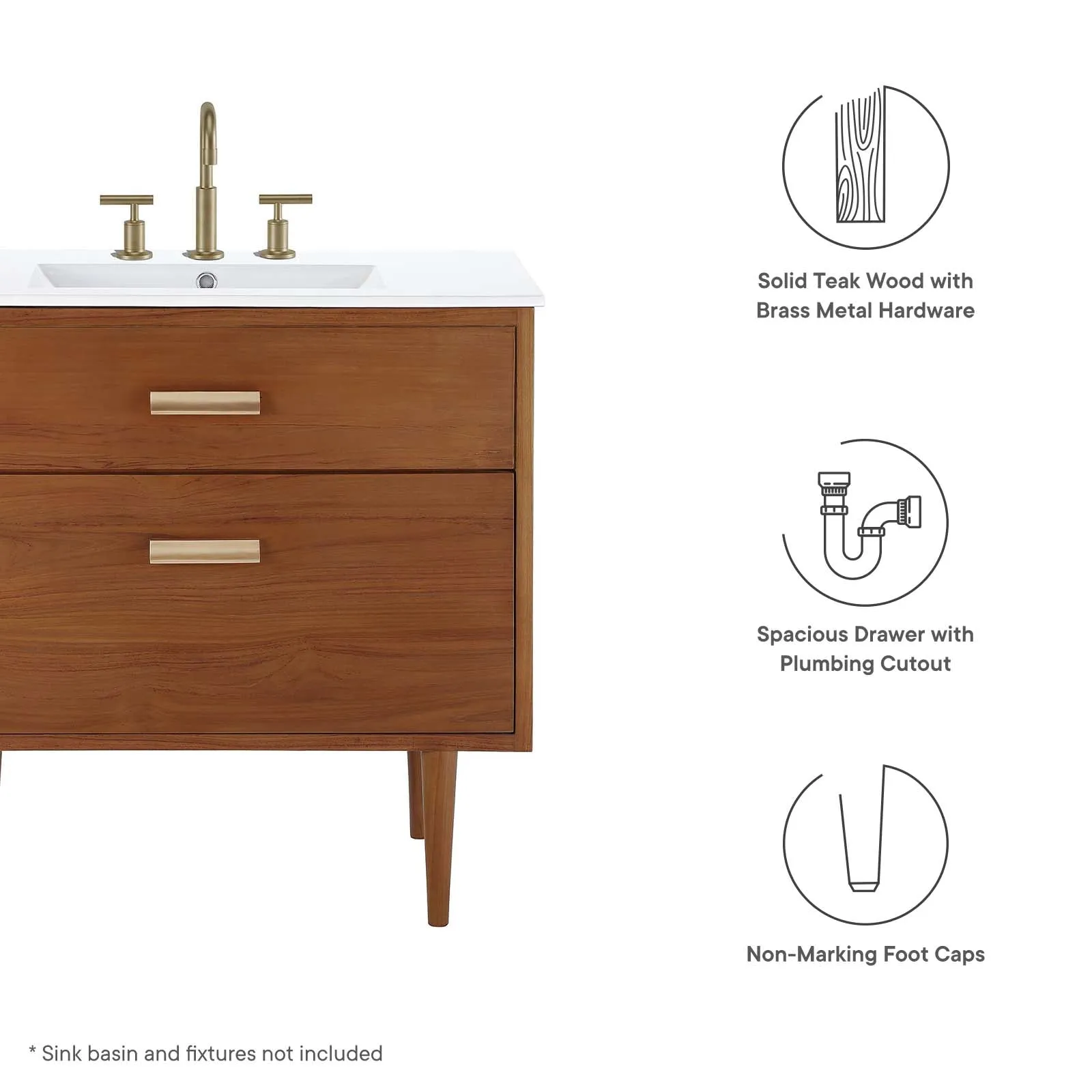 Cassia 36" Teak Wood Bathroom Vanity Cabinet (Sink Basin Not Included) by Modway