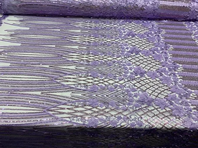 Corded 3D Flowers/Floral Mesh Lace Sequins Fabric By The Yard For Gowns, Skirts, Prom Dresses