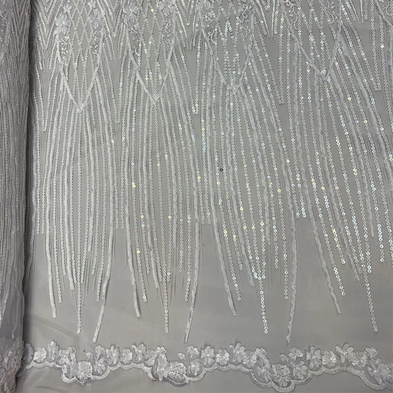 Corded 3D Flowers/Floral Mesh Lace Sequins Fabric By The Yard For Gowns, Skirts, Prom Dresses