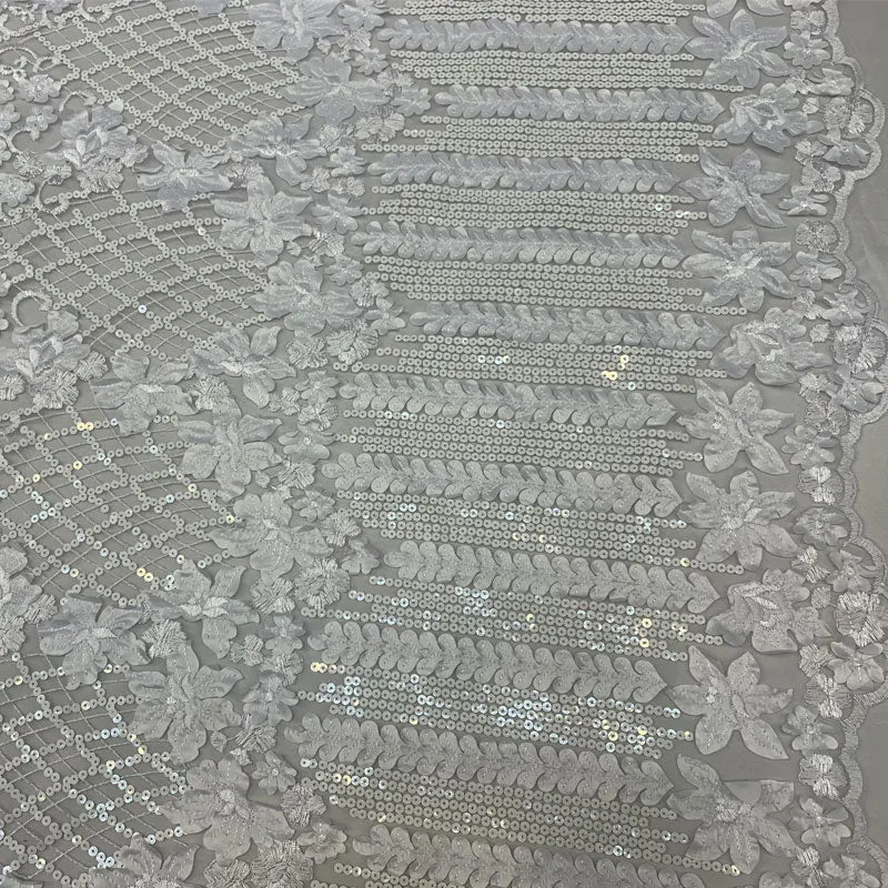 Corded 3D Flowers/Floral Mesh Lace Sequins Fabric By The Yard For Gowns, Skirts, Prom Dresses