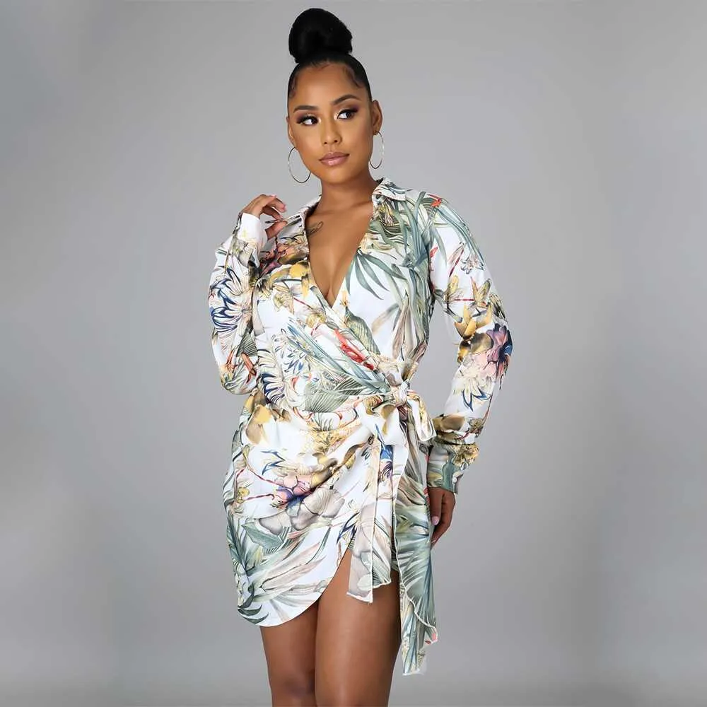 Digital Print Long Sleeve Dress