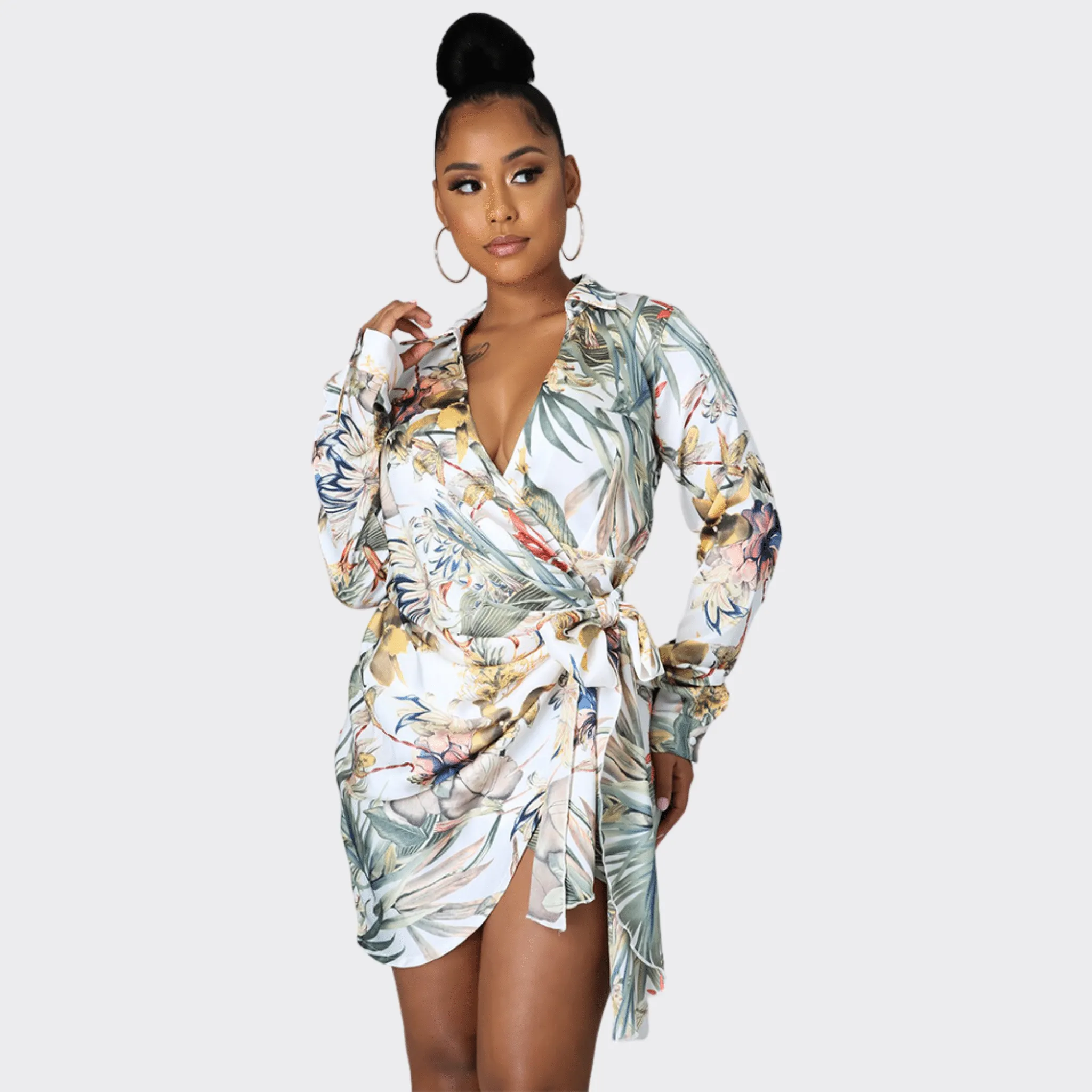 Digital Print Long Sleeve Dress