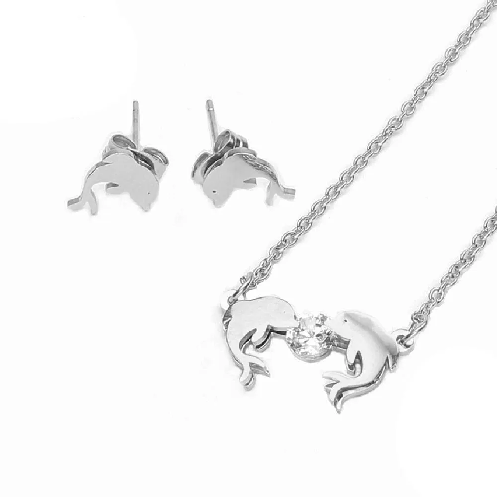 Dolphin Earrings and Necklace Set