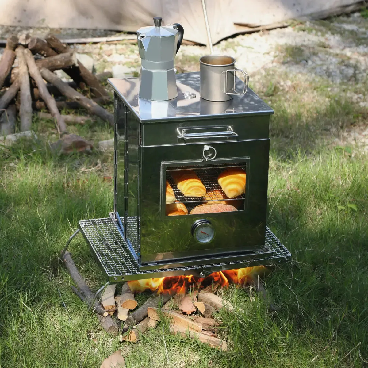 Foldable Stainless Steel Camping Oven with 3 Tier Grill for Propane Stove Baking Outdoor Cooking