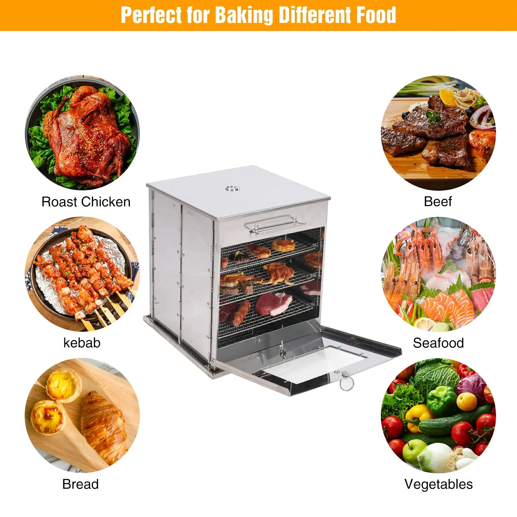 Foldable Stainless Steel Camping Oven with 3 Tier Grill for Propane Stove Baking Outdoor Cooking