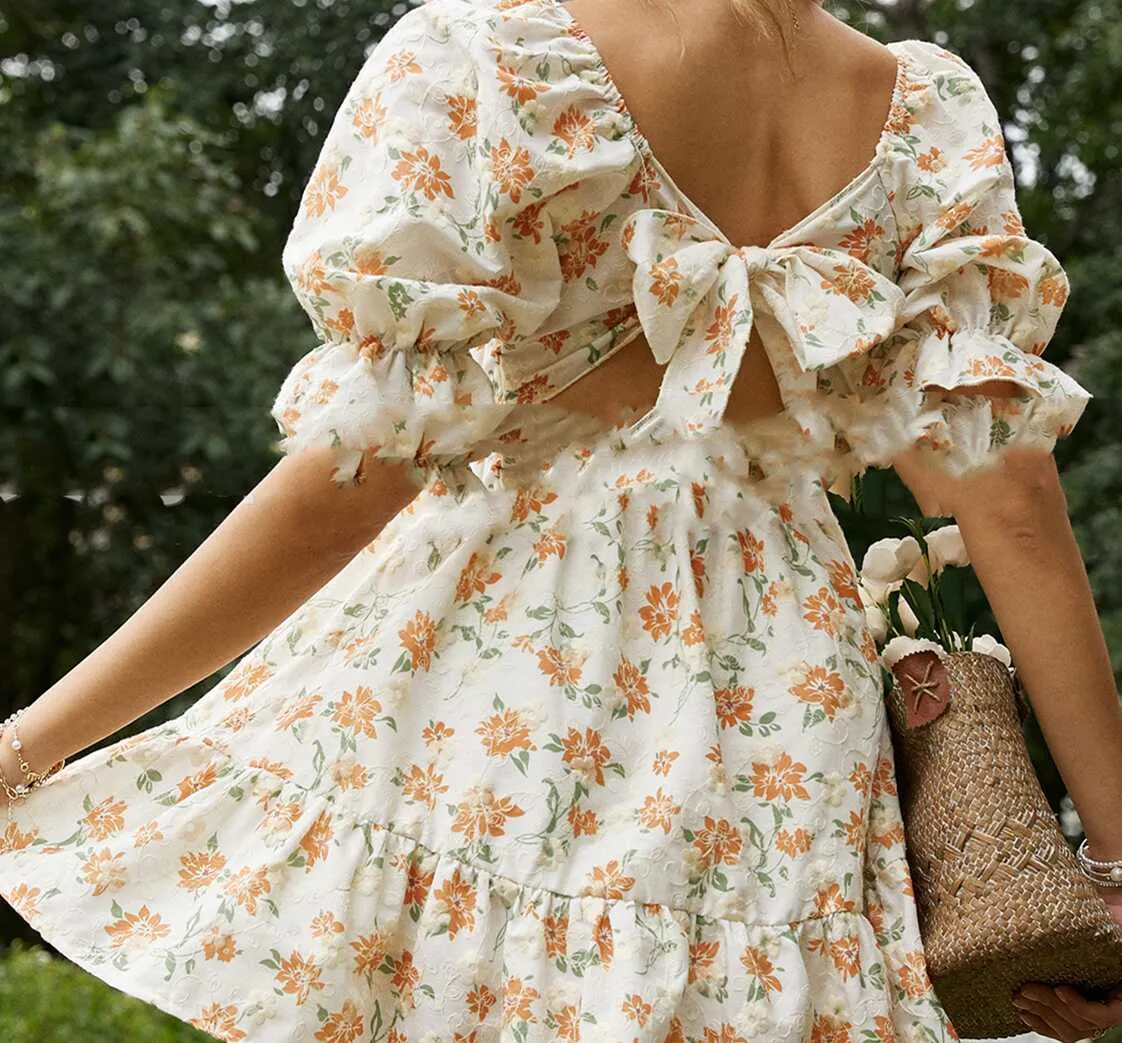 High Waist Flower Dress