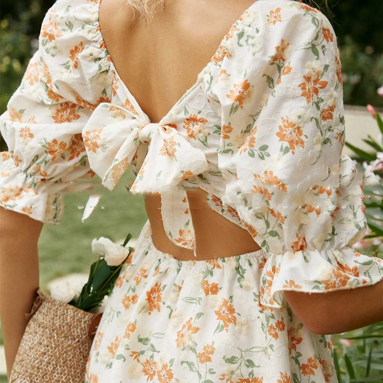 High Waist Flower Dress