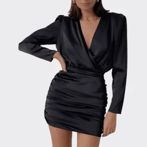 Long Sleeve Cross V-Neck Dress