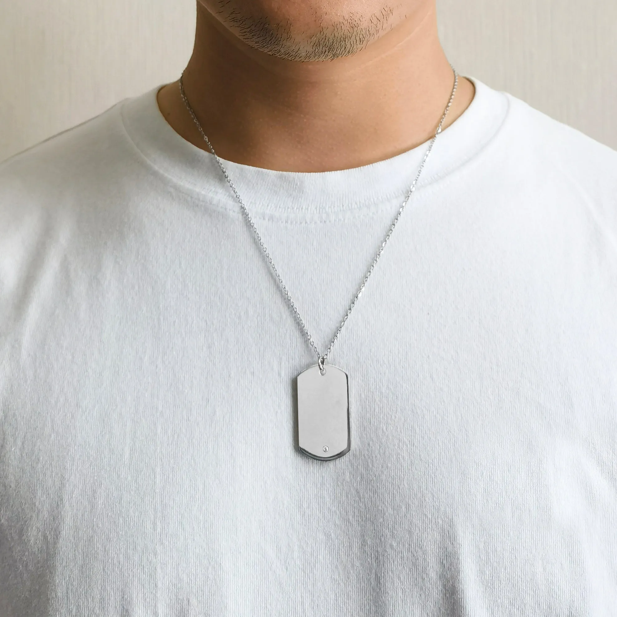 Men's Stainless Steel Dog Tag Necklace Created with Zircondia® Crystals