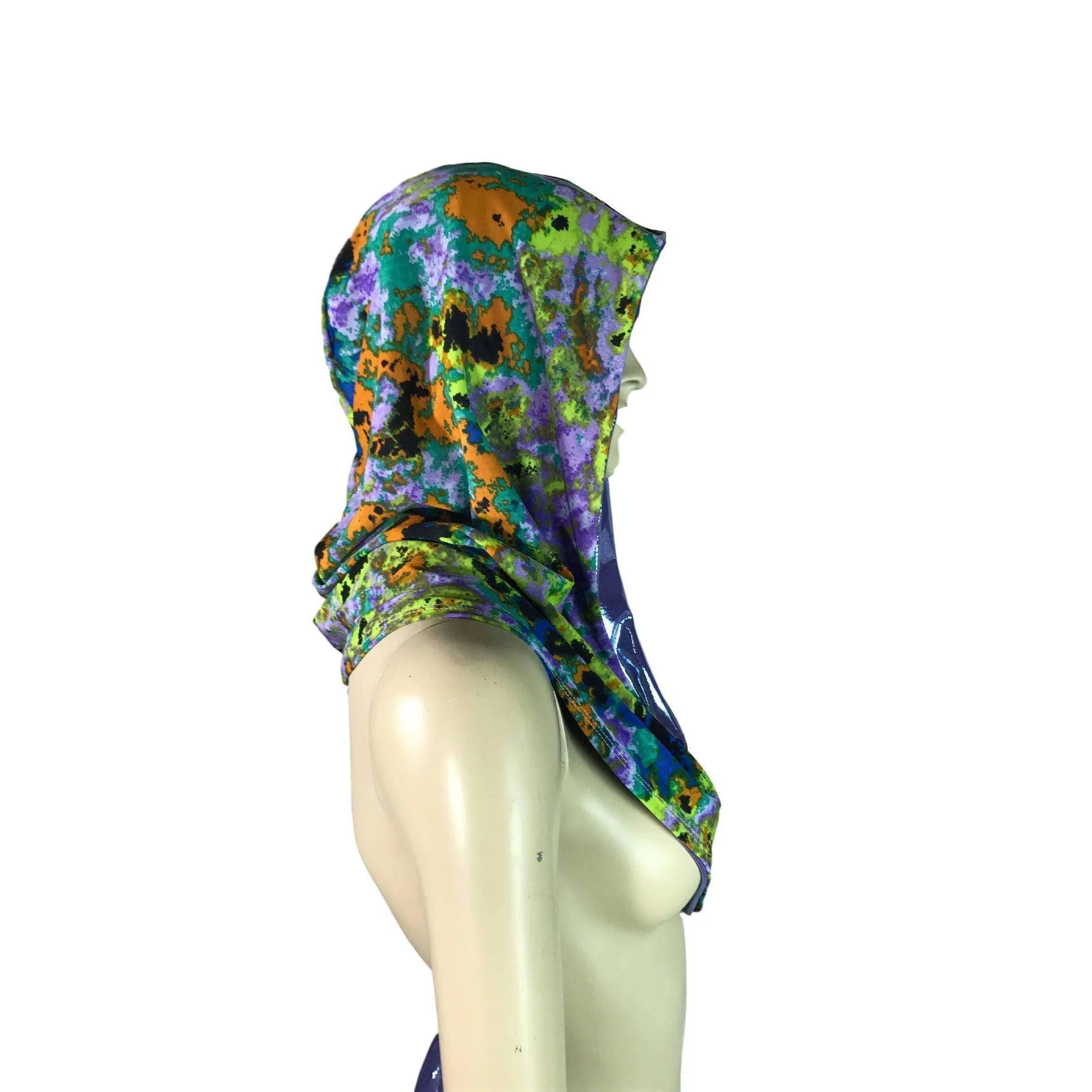 Reversible Splatter Print & Lilac Purple Mystique Metallic Rave Hood