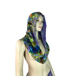 Reversible Splatter Print & Lilac Purple Mystique Metallic Rave Hood