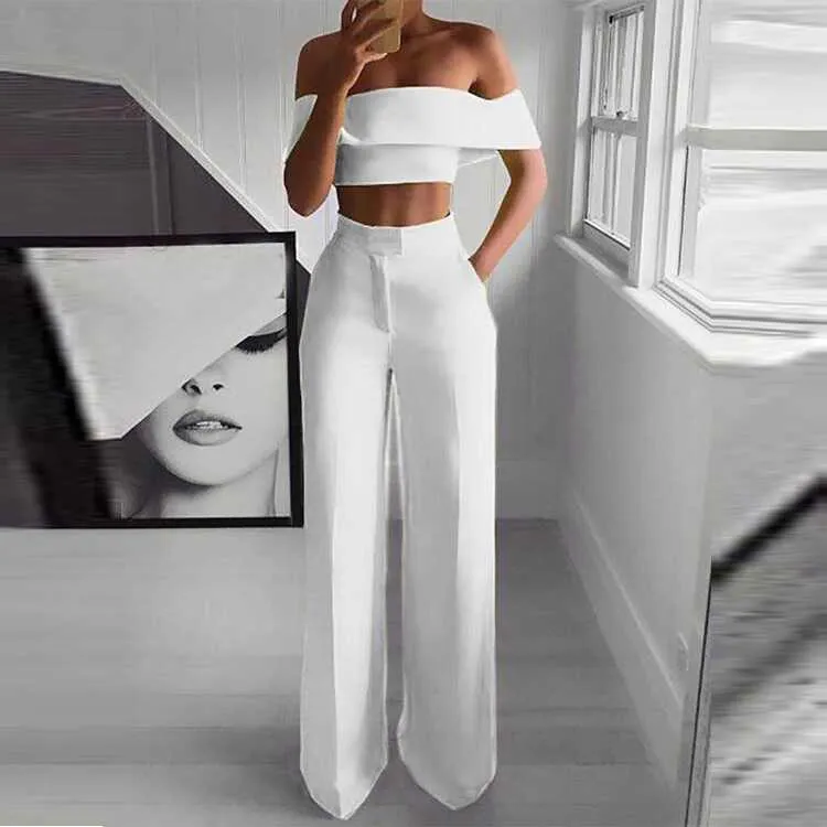 Strapless and Wide Leg Pants Set